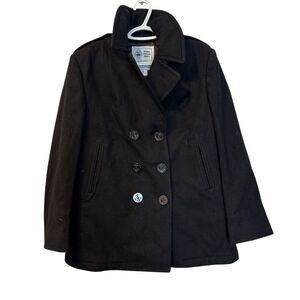 Men's Black Wool Pea Coat Size 12R Double-Breasted US Navy Style